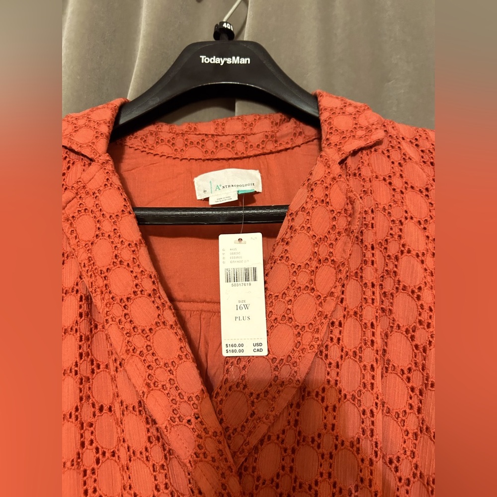 Anthropologie Coral A-line MIDI eyelet dress with pockets - 16W -Cotton- NWT